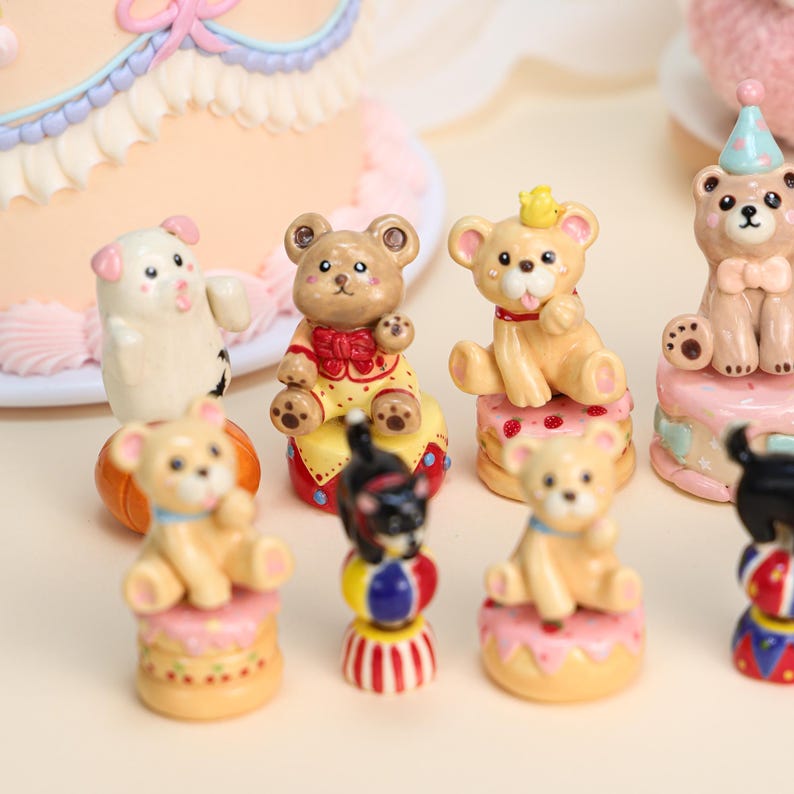 Handbemalte Keramik Zirkus Tierfiguren Miniatur Bär und Hund Cake Topper für Haus und Auto Dekoration
