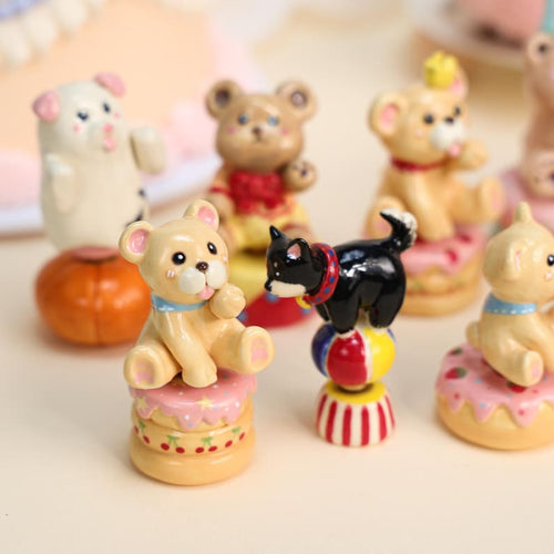 Handbemalte Keramik Zirkus Tierfiguren Miniatur Bär und Hund Cake Topper für Haus und Auto Dekoration