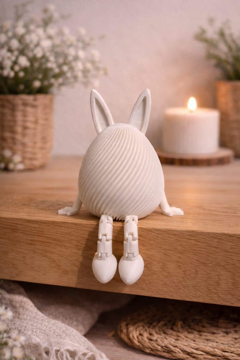 Sitzender Hase 3D-Druck Figur mit beweglichen Beinen, 8,5 cm, matte Oberfläche, Osterdeko und Frühlingsdekoration, Skandinavischer Stil