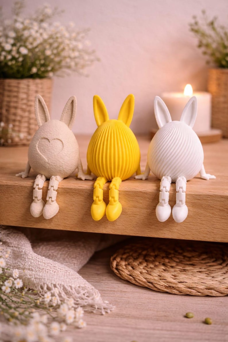 Sitzender Hase 3D-Druck Figur mit beweglichen Beinen, 8,5 cm, matte Oberfläche, Osterdeko und Frühlingsdekoration, Skandinavischer Stil