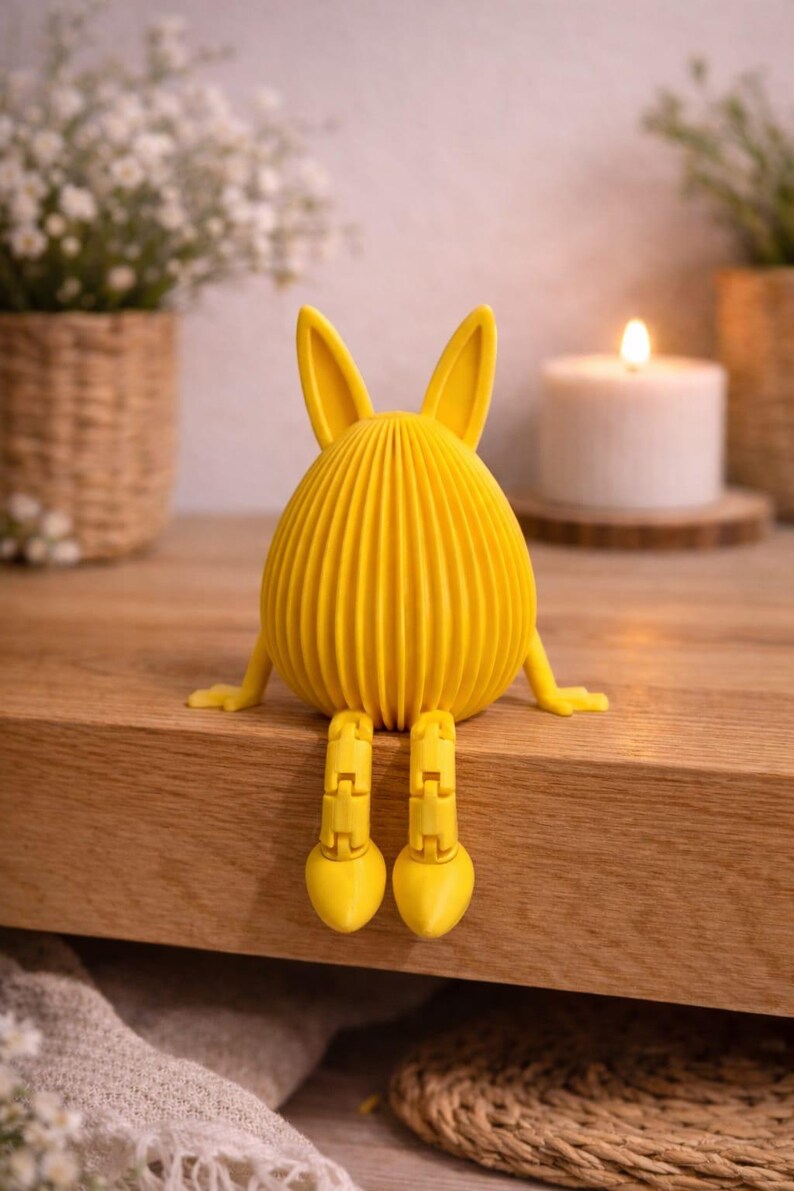 Sitzender Hase 3D-Druck Figur mit beweglichen Beinen, 8,5 cm, matte Oberfläche, Osterdeko und Frühlingsdekoration, Skandinavischer Stil