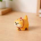 Hölzerne Hundefiguren, kleine geschnitzte Holzhundestatuen für Schreibtisch und Regal, lackiertes Massivholz