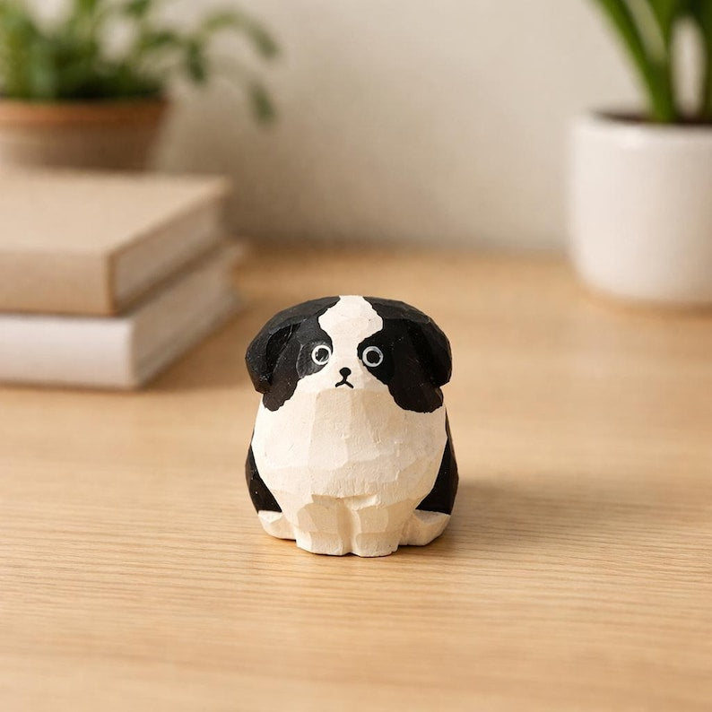 Hölzerne Hundefiguren, kleine geschnitzte Holzhundestatuen für Schreibtisch und Regal, lackiertes Massivholz