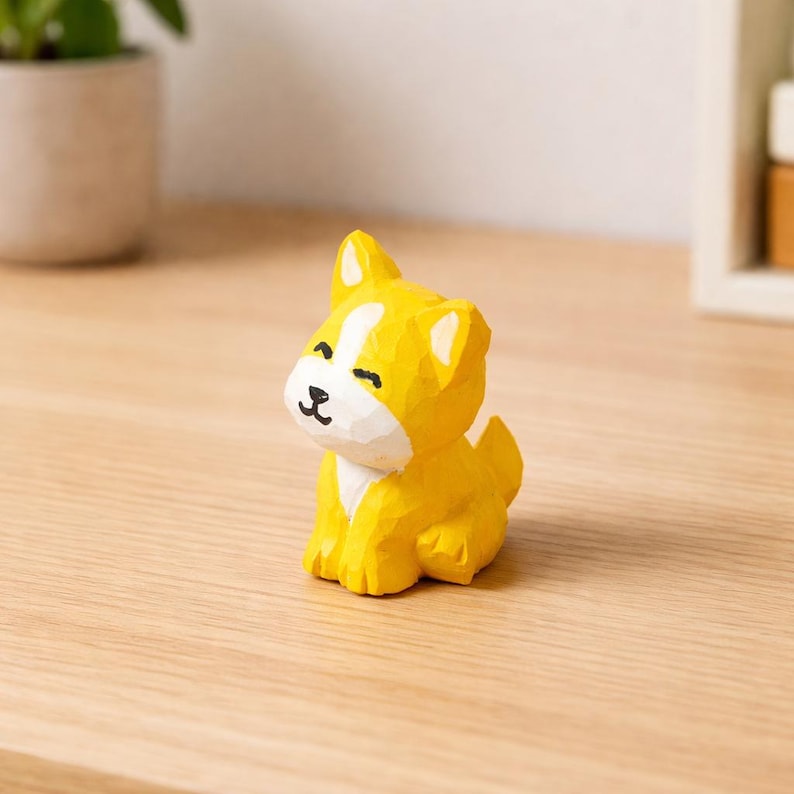 Hölzerne Hundefiguren, kleine geschnitzte Holzhundestatuen für Schreibtisch und Regal, lackiertes Massivholz