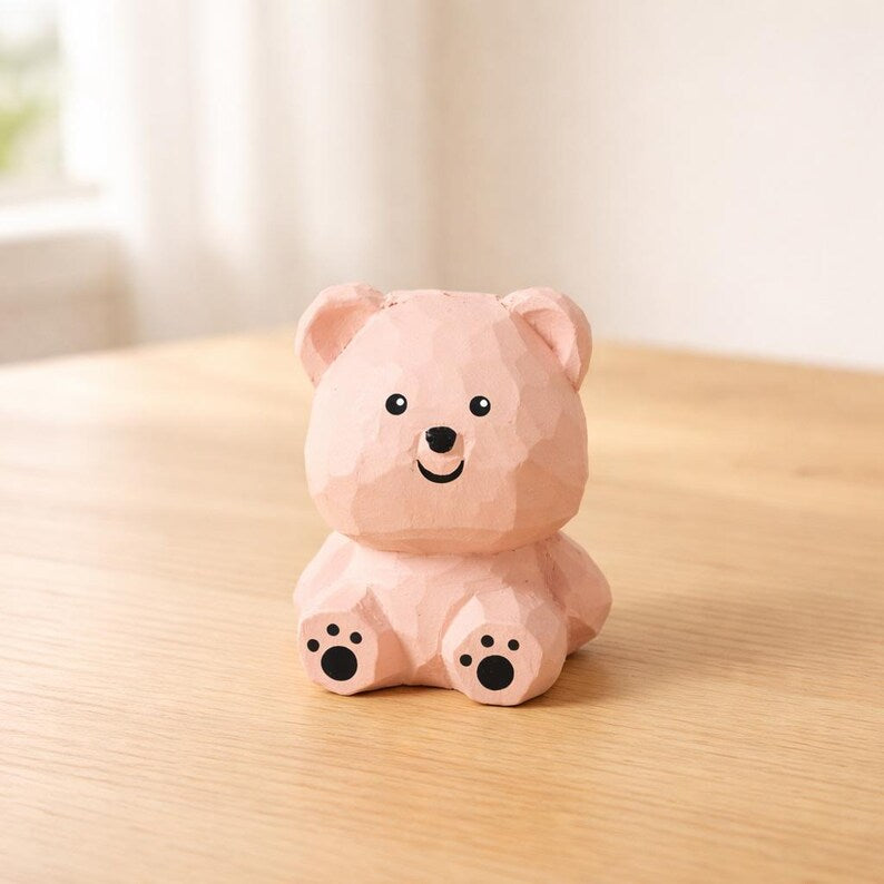 Kleine hölzerne Bärenfigur, sitzender Teddybär, lackiertes Holz, Schreibtisch- und Regaldekoration, Höhe 5,1 cm, mehrere Farben