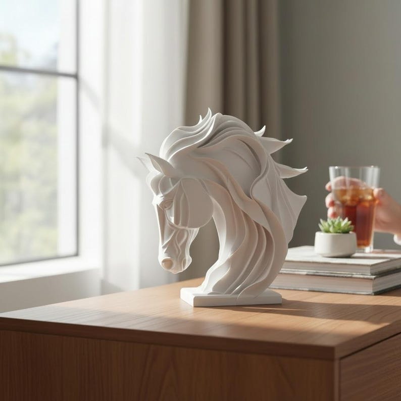Abstrakte Pferdeskulptur Moderne Pferdebüste 3D-Druck Deko Minimalistisches Design für Wohnzimmer Büro