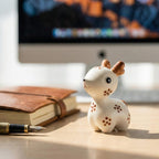 Handbemalte Keramik Hirsch Figur, Miniatur Rehkitz Statue, Wald Schreibtisch Dekor, 5 cm x 7 cm