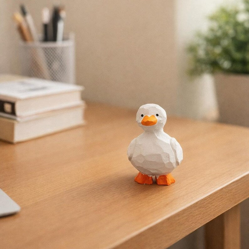 Kleine weiße Entenfigur aus lackiertem Holz, 3 x 4,5 x 3 cm, Mini-Entendekoration für Schreibtisch, Regal oder Nachttisch