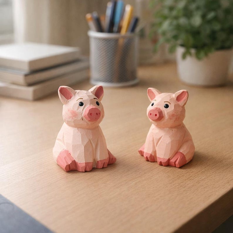 Holzfigur Schwein, sitzende Schweinestatue, Bauernhofdekor für Schreibtisch und Regal, lackiert, 1 Stück
