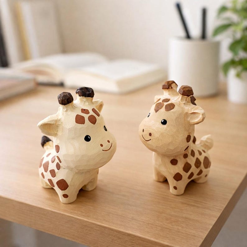 Holz Giraffenfigur, kleine bemalte Giraffenstatue für Schreibtisch, Regal oder Tischdisplay, Tierdekor
