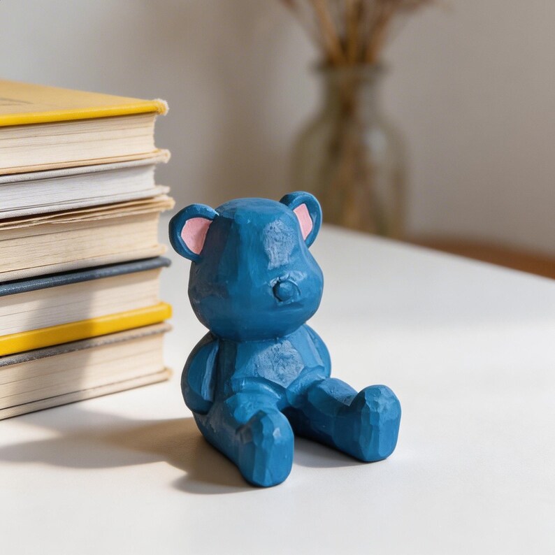 Handgeschnitzte hölzerne Teddybär-Figur, rosa Bär, 7,6 cm, Regaldekor & Kinderzimmer-Spielzeug