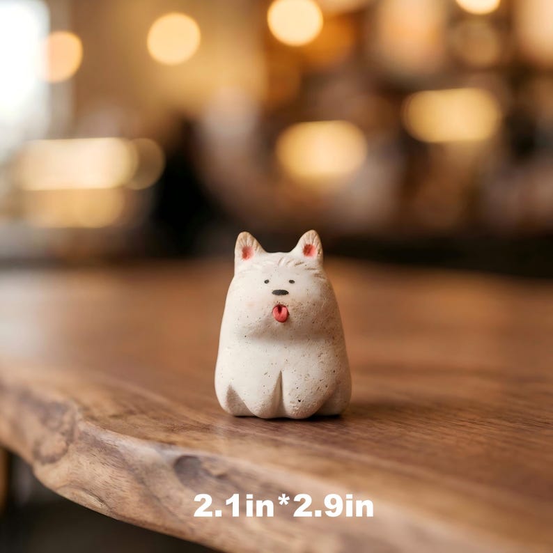 Handgefertigte rustikale Hundefigur, unglasierter Keramikstein, passiver Aromatherapie-Diffusor, 6 cm