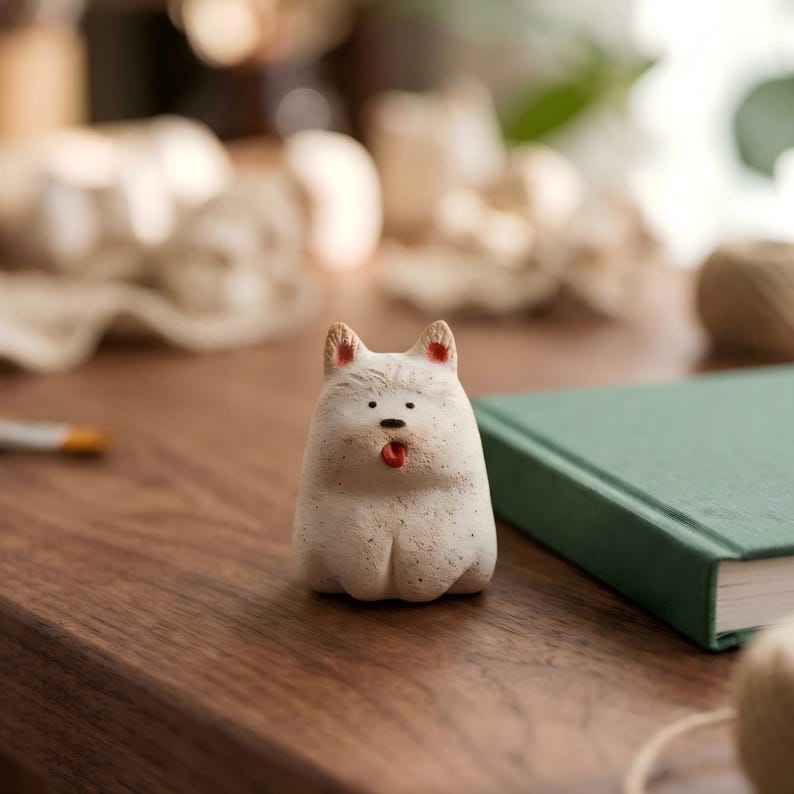 Handgefertigte rustikale Hundefigur, unglasierter Keramikstein, passiver Aromatherapie-Diffusor, 6 cm