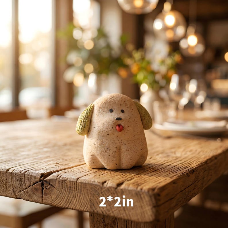 Handgefertigte rustikale Hundefigur, unglasierter Keramikstein, passiver Aromatherapie-Diffusor, 6 cm