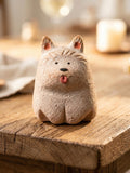 Handgefertigte rustikale Hundefigur, unglasierter Keramikstein, passiver Aromatherapie-Diffusor, 6 cm