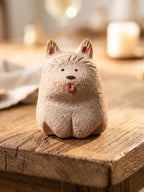 Handgefertigte rustikale Hundefigur, unglasierter Keramikstein, passiver Aromatherapie-Diffusor, 6 cm