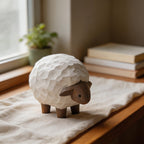 Holz Schaf Figur Dekor 7,5 cm, Weiß Naturbraun, Rustikale Bauernhaus Tierfigur für Regal, Tisch und Wohnzimmer