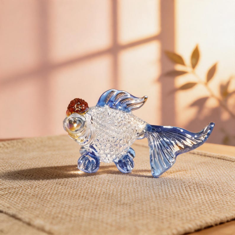 Winzige Blaue Glas Goldfisch Figur 6cm, Kristall Fisch Ornament, Mini Koi Fisch Dekor für Schreibtisch Regal Fensterbank, 1 Stück