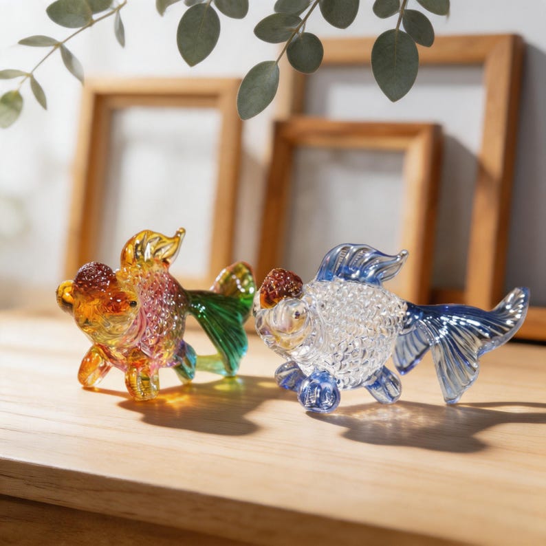 Winzige Blaue Glas Goldfisch Figur 6cm, Kristall Fisch Ornament, Mini Koi Fisch Dekor für Schreibtisch Regal Fensterbank, 1 Stück