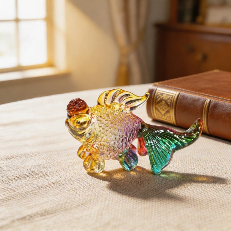 Winzige Blaue Glas Goldfisch Figur 6cm, Kristall Fisch Ornament, Mini Koi Fisch Dekor für Schreibtisch Regal Fensterbank, 1 Stück