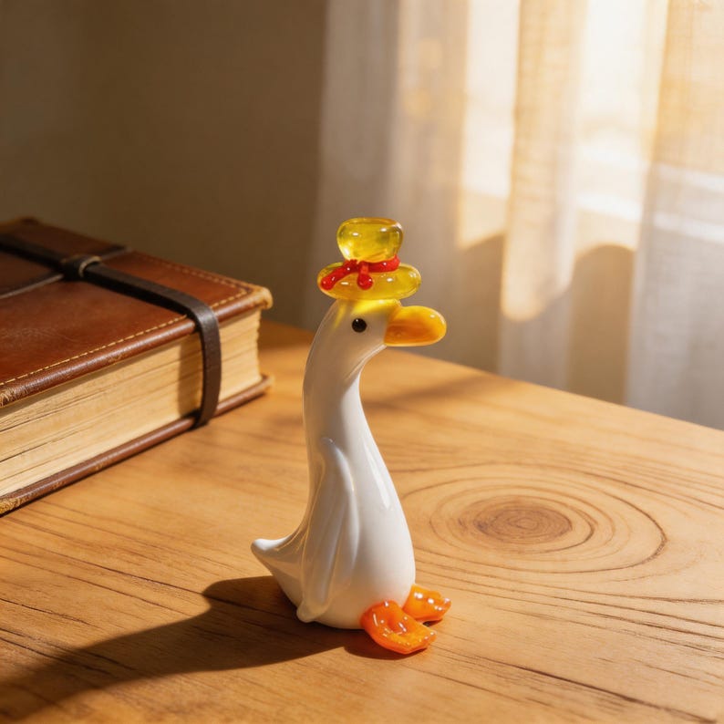 Mini Glas Gans Figur, Weiße Ente Regal Dekor, 5,5 cm Cottagecore Tier Figur, Winzige Schreibtisch Dekoration