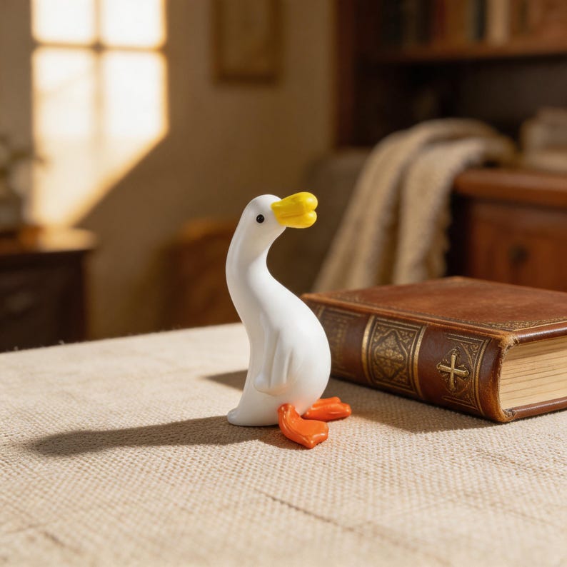 Mini Glas Gans Figur, Weiße Ente Regal Dekor, 5,5 cm Cottagecore Tier Figur, Winzige Schreibtisch Dekoration