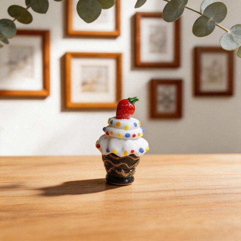 Miniatur Glas Dessert Figur, Lampwork Glas Essen, Fake Cupcake Eisbecher, Puppenhaus Küche Dekor, kleine Süßigkeiten Kunst, Fake Dessert Geschenk