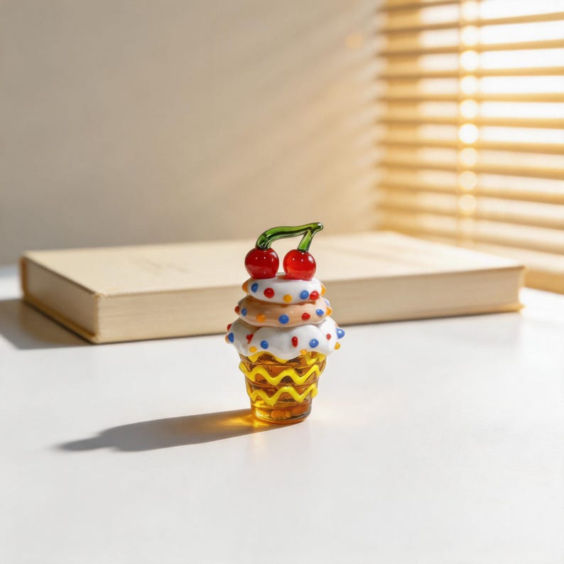 Miniatur Glas Dessert Figur, Lampwork Glas Essen, Fake Cupcake Eisbecher, Puppenhaus Küche Dekor, kleine Süßigkeiten Kunst, Fake Dessert Geschenk