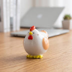 Handgefertigte Keramik Huhn Figuren, Miniatur Tier Statuen, Set aus Hahn und Henne, Bücherregal Schreibtisch Dekor