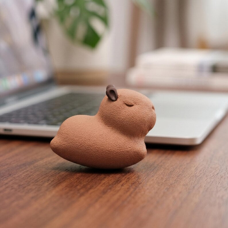 Handgemachte Keramik Capybara Figur, 6,5 cm Wasserschwein Tee Haustier, Schreibtischdekor