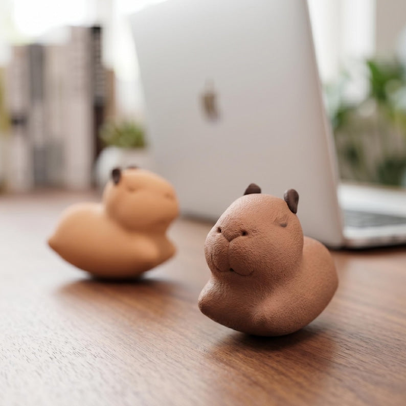 Handgemachte Keramik Capybara Figur, 6,5 cm Wasserschwein Tee Haustier, Schreibtischdekor