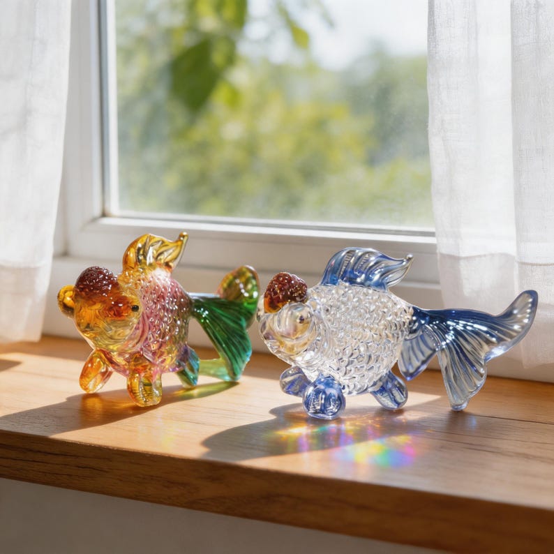 Winzige Blaue Glas Goldfisch Figur 6cm, Kristall Fisch Ornament, Mini Koi Fisch Dekor für Schreibtisch Regal Fensterbank, 1 Stück
