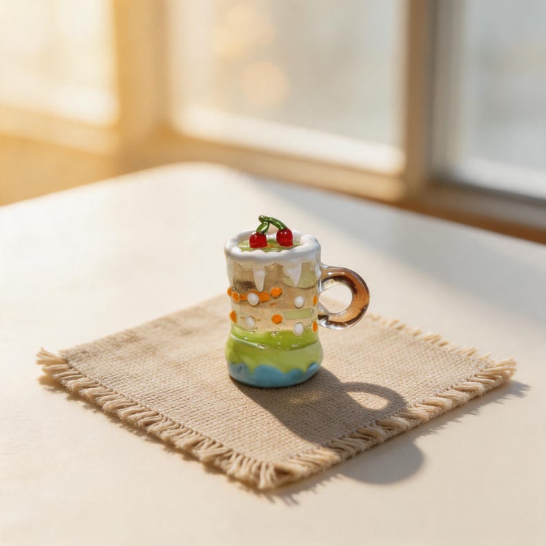 Miniatur Glas Dessert Figur, Lampwork Glas Essen, Fake Cupcake Eisbecher, Puppenhaus Küche Dekor, kleine Süßigkeiten Kunst, Fake Dessert Geschenk