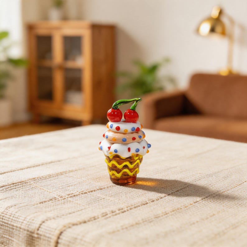 Miniatur Glas Dessert Figur, Lampwork Glas Essen, Fake Cupcake Eisbecher, Puppenhaus Küche Dekor, kleine Süßigkeiten Kunst, Fake Dessert Geschenk