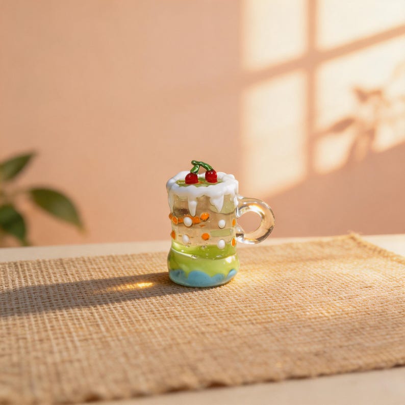 Miniatur Glas Dessert Figur, Lampwork Glas Essen, Fake Cupcake Eisbecher, Puppenhaus Küche Dekor, kleine Süßigkeiten Kunst, Fake Dessert Geschenk