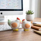 Handgefertigte Keramik Huhn Figuren, Miniatur Tier Statuen, Set aus Hahn und Henne, Bücherregal Schreibtisch Dekor
