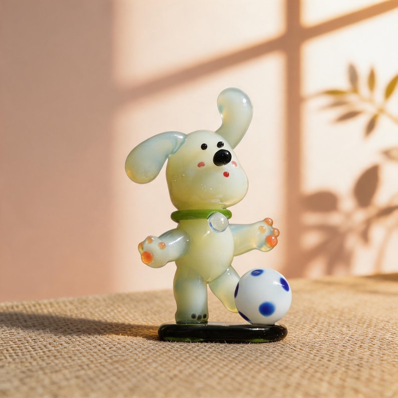 Fußball Häschen Figur mit Schlappohren und blau gepunktetem Ball, ca. 7 cm, kawaii Regal Dekor
