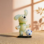Fußball Häschen Figur mit Schlappohren und blau gepunktetem Ball, ca. 7 cm, kawaii Regal Dekor