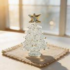 Mini Weihnachtsbaum Figur aus Glas mit Gold Stern Ornament, 6 cm Durchmesser, Tischdekor