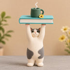 Handgefertigte Tonkatze Figurine, 13 cm, Ultraleichter lufttrocknender Ton, Dekorative Schreibtischverzierung