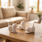 Handgemachte Keramik Weiße Katzenfiguren, Minimalistische Schreibtisch Deko, 3 Stile, 5x5 cm