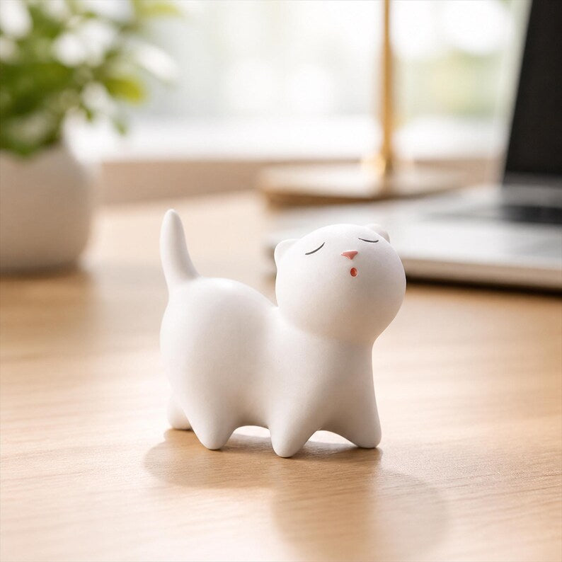 Handgemachte Keramik Weiße Katzenfiguren, Minimalistische Schreibtisch Deko, 3 Stile, 5x5 cm