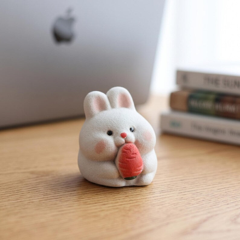 Handgefertigte Keramik Kaninchen Figur, Weißer Hase mit handbemalten Details, Miniatur Dekoration, 5 cm