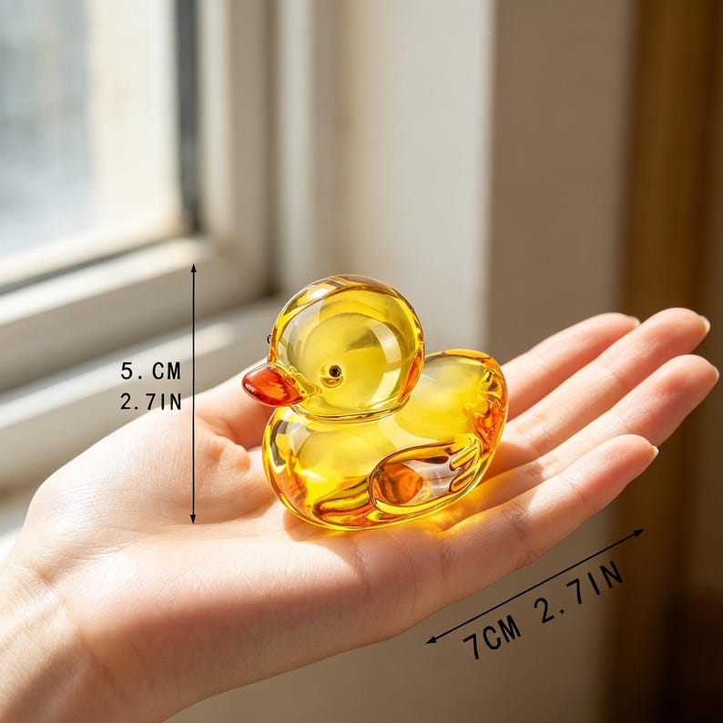 Handgefertigte Glas Entenfigur mit orangefarbenem Schnabel, 5,6 cm hoch, 7 cm tief, 5 cm breit, Dekoration für Wohnkultur