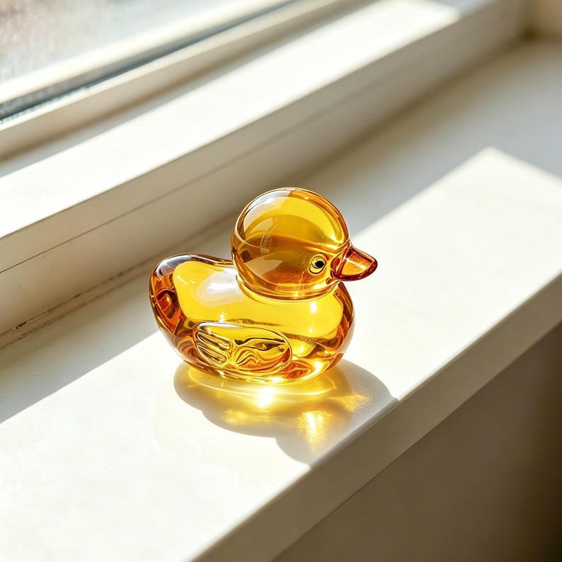 Handgefertigte Glas Entenfigur mit orangefarbenem Schnabel, 5,6 cm hoch, 7 cm tief, 5 cm breit, Dekoration für Wohnkultur
