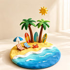 Mini Tropische Insel Tonfigur, Handgefertigtes Strand Sommer Schreibtisch Dekor, Ultraleichter Ton, 11-13 cm