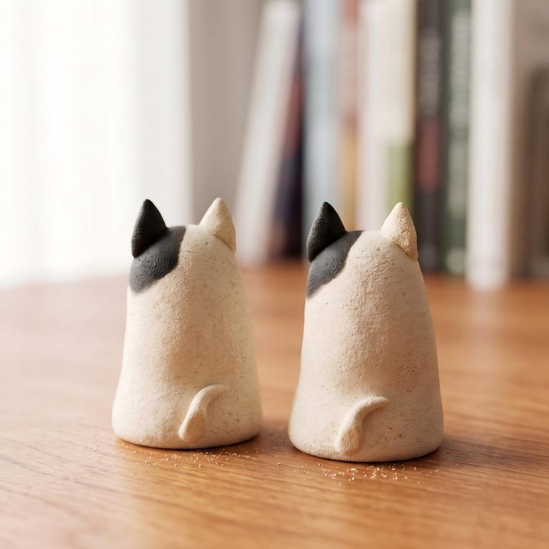 Handgefertigter Keramik-Diffusorstein in Hundeform, passiver Aromadiffusor mit geflecktem Welpenmotiv, 5 cm x 8 cm, unglasiert