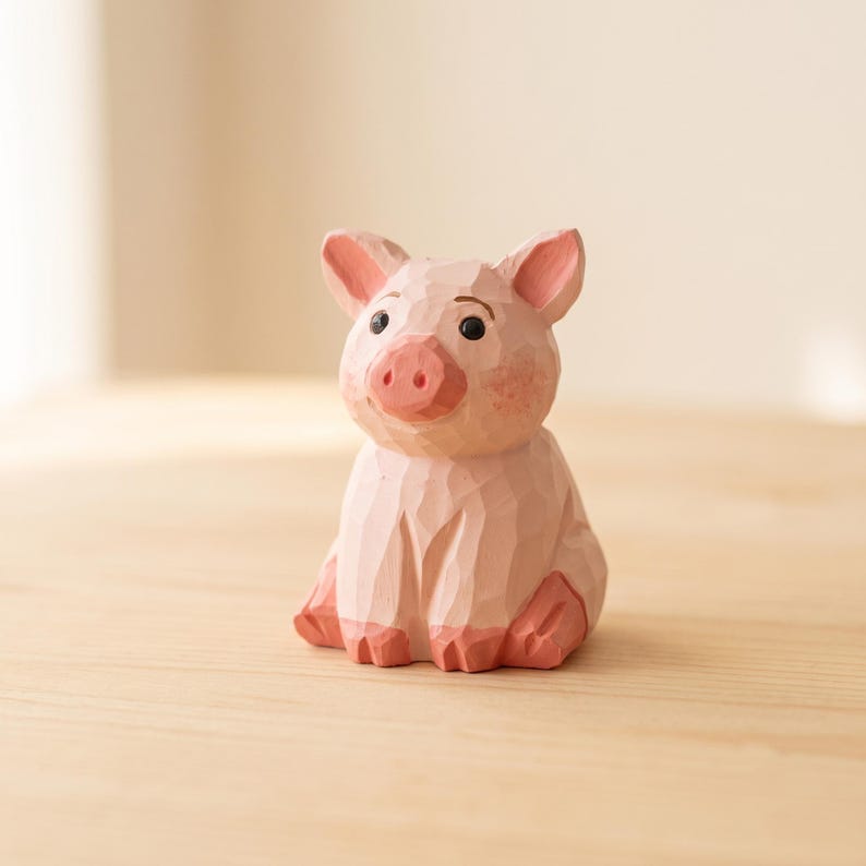 Holzfigur Schwein, sitzende Schweinestatue, Bauernhofdekor für Schreibtisch und Regal, lackiert, 1 Stück