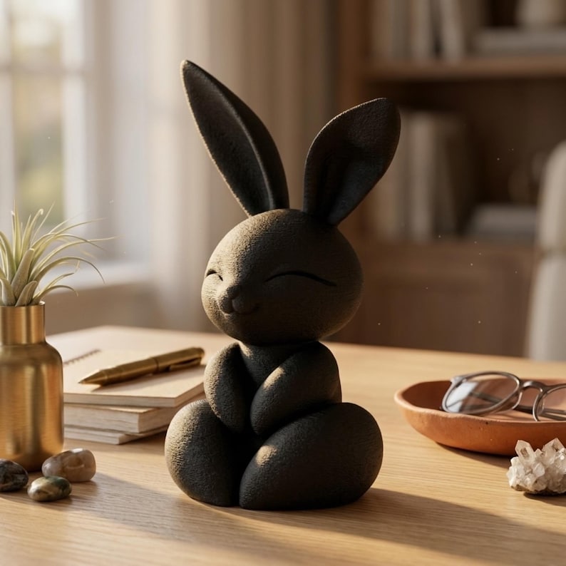 Meditierender Hase 3D-Statue – Zen-Kaninchen Deko, Kleine Yoga-Tierfigur für Schreibtisch und Regal
