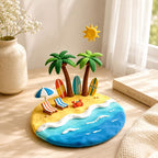 Mini Tropische Insel Tonfigur, Handgefertigtes Strand Sommer Schreibtisch Dekor, Ultraleichter Ton, 11-13 cm